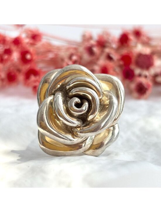 Jewelry - Blooming Rose Floral Beautiful Jumbo Sterling Silver 925 Vintage Ring - sz 7